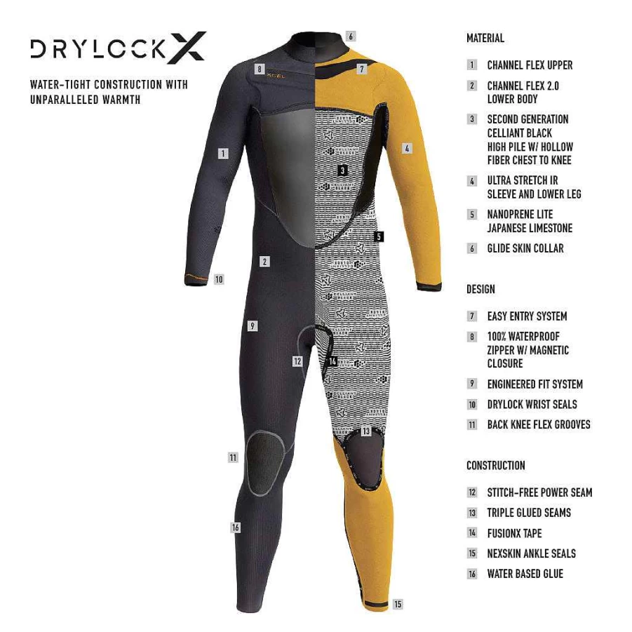 Xcel Men's Black Drylock X 3/2mm Full Wetsuit for Surfing & Diving