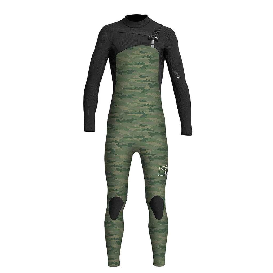 Xcel Youth Kids' Comp X 4/3mm Full Wetsuit - Green Camo/Black for Junior Surfing & Water Sports