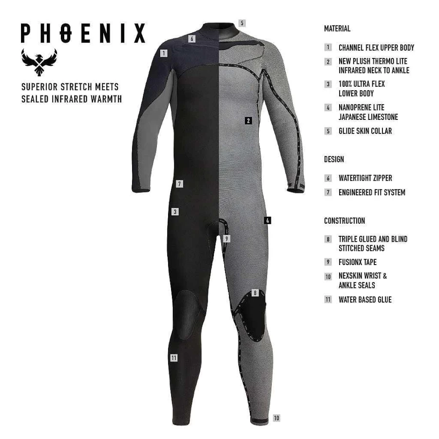 Xcel Men's Black/Graphite Phoenix 4/3mm Full Wetsuit for Diving and Surfing