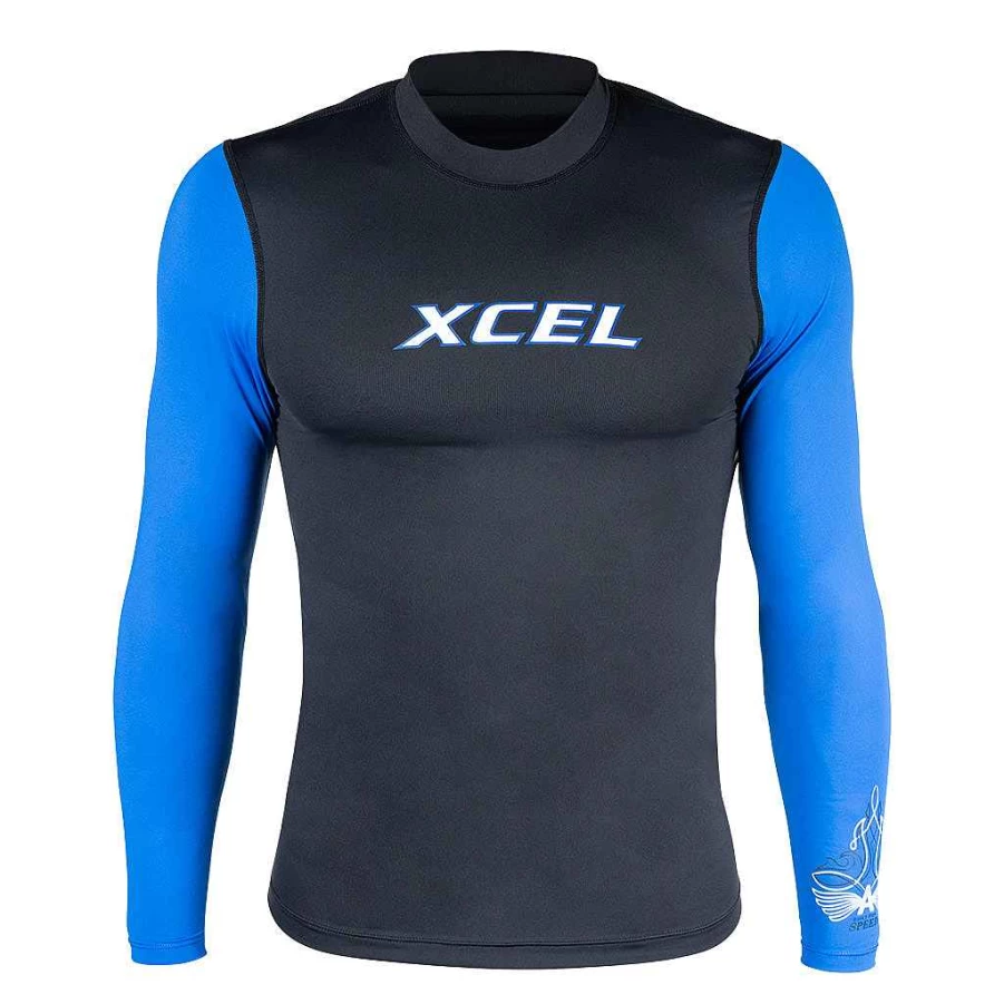 Men's Xcel Long Sleeve Shirt - Black/Royal Premium Stretch Relaxed Fit UV Protection Top