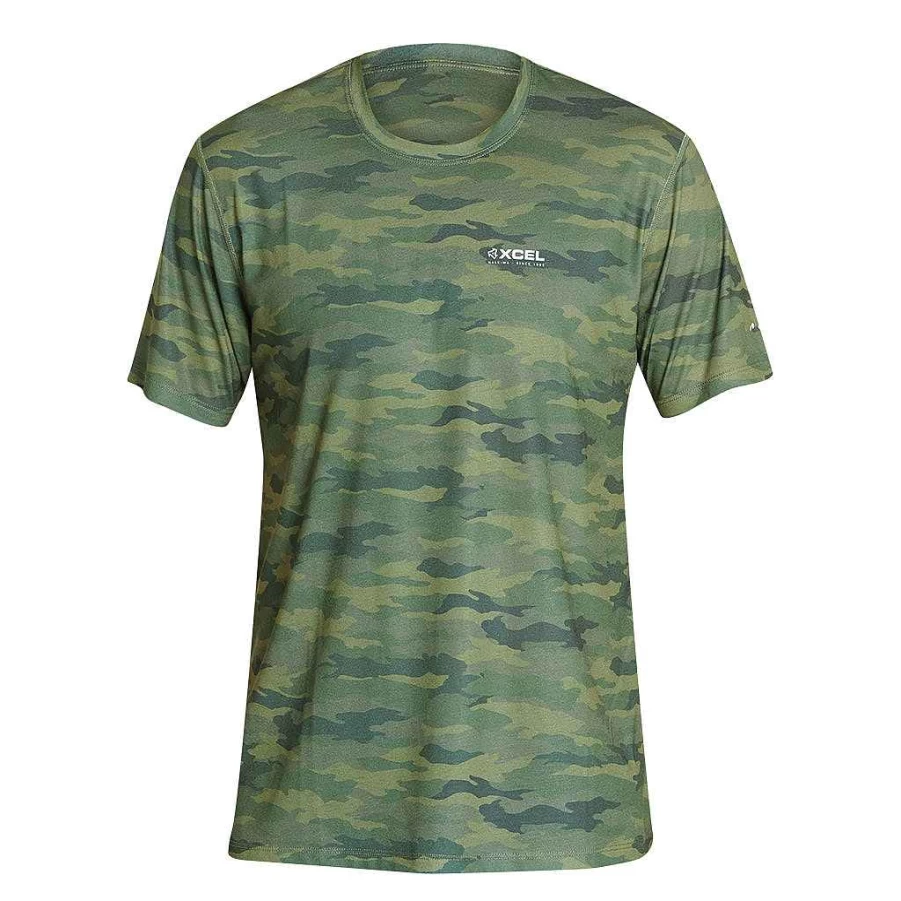 Xcel Men's Green Camo Hawaiian Short Sleeve UV Protection Shirt