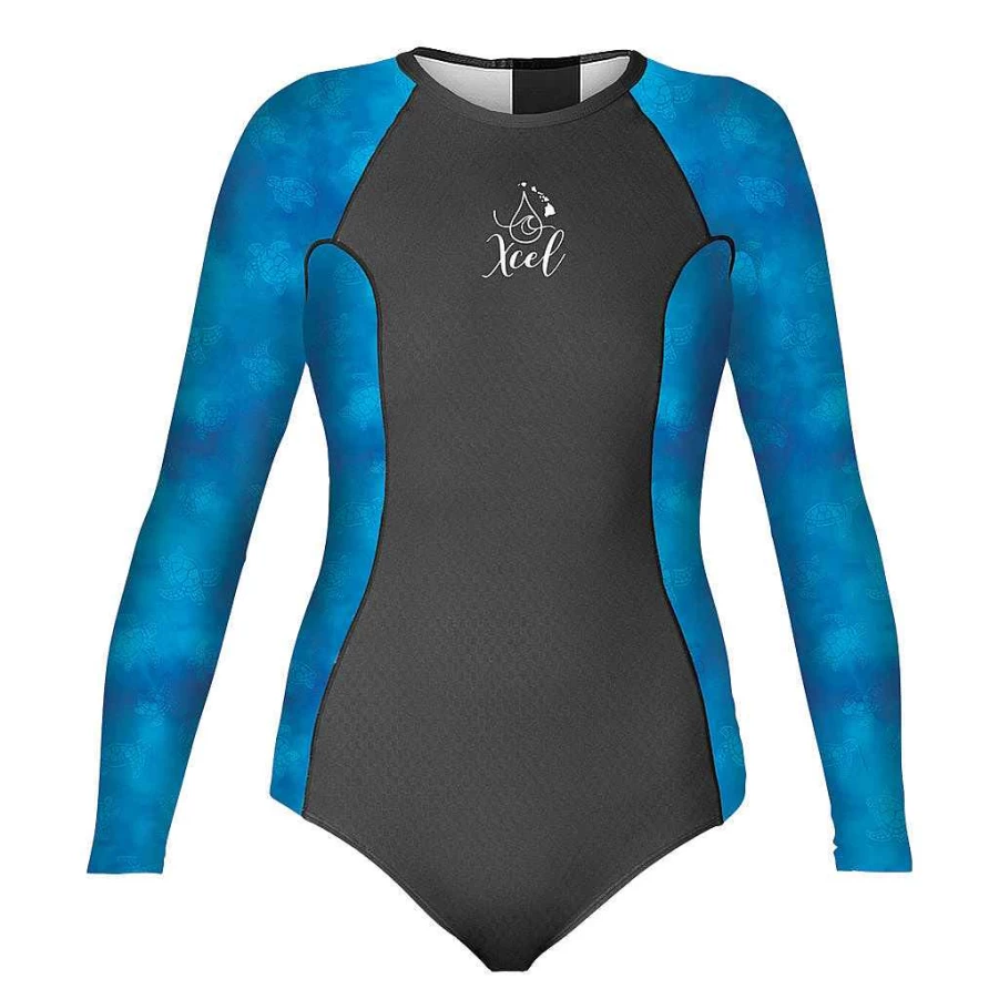Xcel Women's Black/Honu Print Ocean Ramsey Water Inspired Springsuit - Long Sleeve UV Protection Drylock Celliant Jacquard Wetsuit