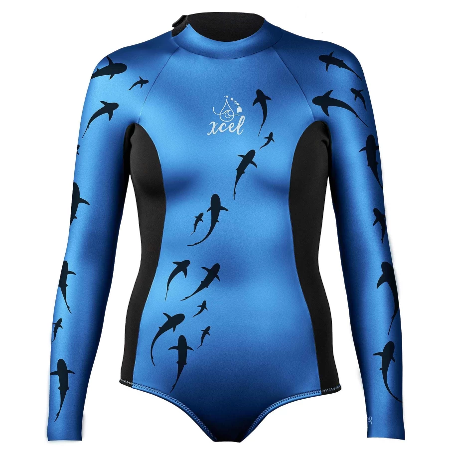 Xcel Women's Galapagos Shark/Black 2mm Glideskin Springsuit with Axis Back Zip - Long Sleeve Wetsuit for Ocean Swimming