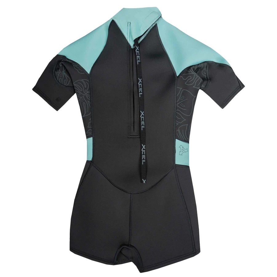 Youth Xcel Axis 2mm Springsuit Short Sleeve - Graphite/Glacier Blue Wetsuit for Girls