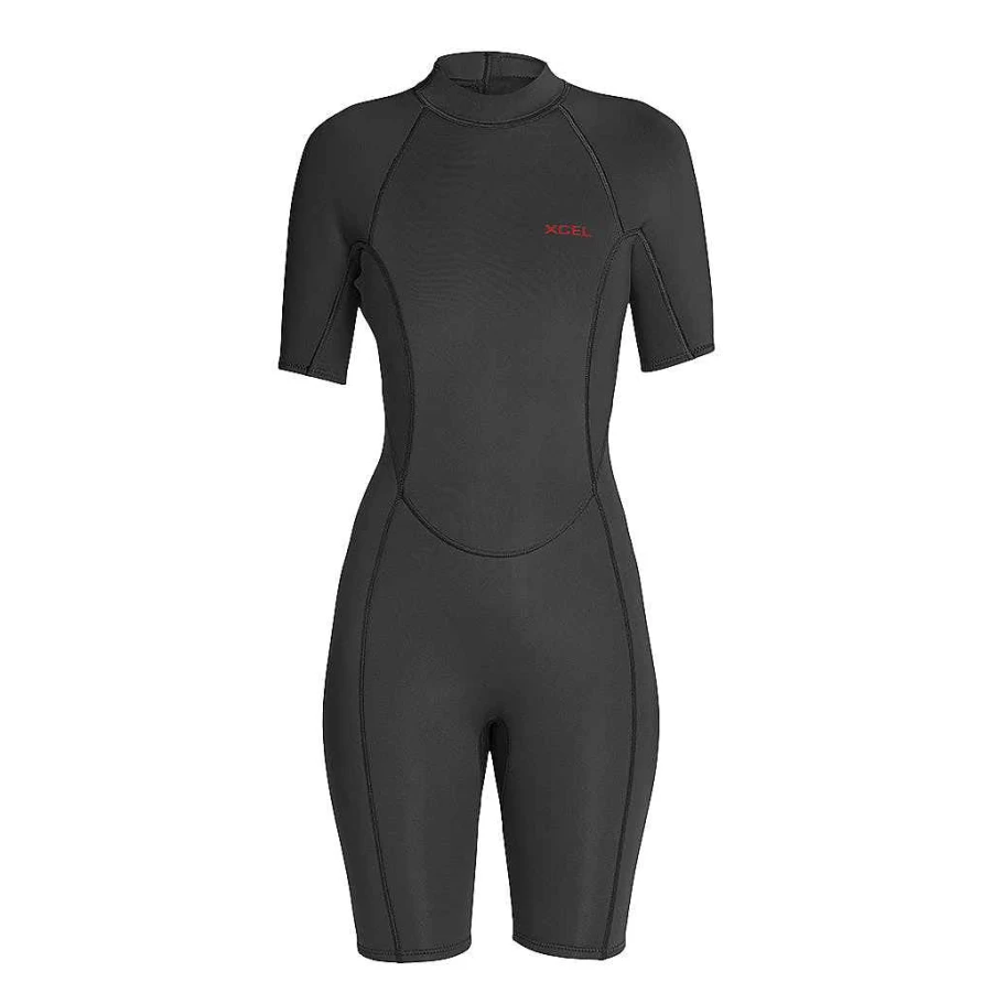 Xcel Women's Axis 2mm Short Sleeve Springsuit - Black with Red Logos, Back Zip Wetsuit