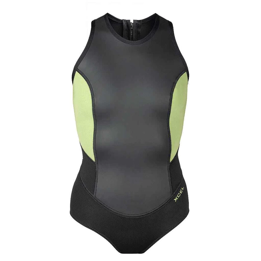 Women's Xcel Axis Cheeky Cut Glideskin Springsuit - 2mm Neoprene, Sleeveless with Back Zip, Black/Lemongrass