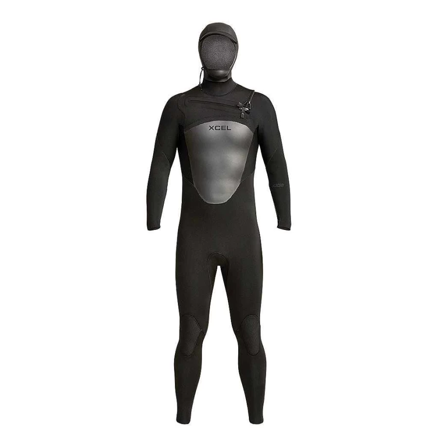 Xcel Men's Black Axis 5/4mm Full Wetsuit with Hood - Premium Neoprene Diving Suit