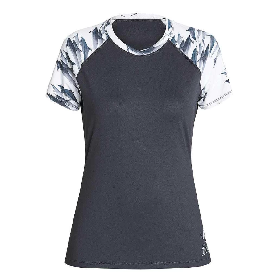 Xcel Women's Gunmetal Dolphin Print VentX UV Protection Short Sleeve Relaxed Fit Ocean Ramsey Inspired Top