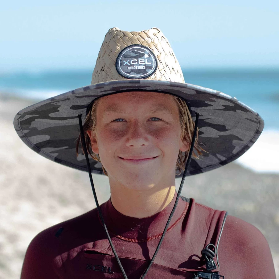 Xcel Men's Sunset Point Straw Hat with Natural/Grey Camo Under Brim for Sun Protection