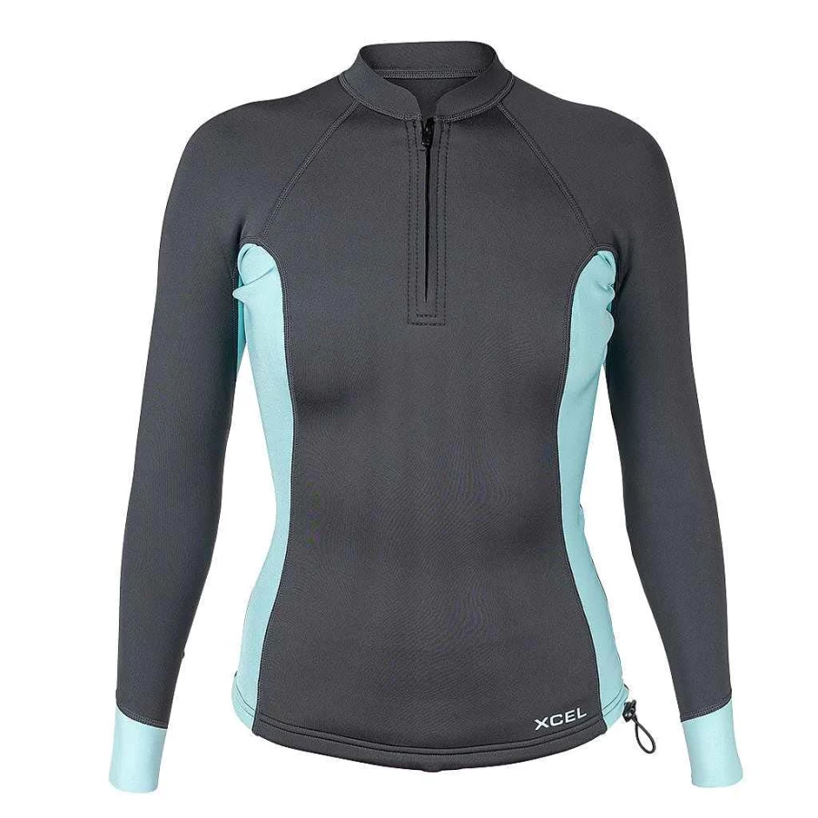 Xcel Women's Axis 2mm Long Sleeve 1/3 Zip Jacket - Graphite/Glacier Blue