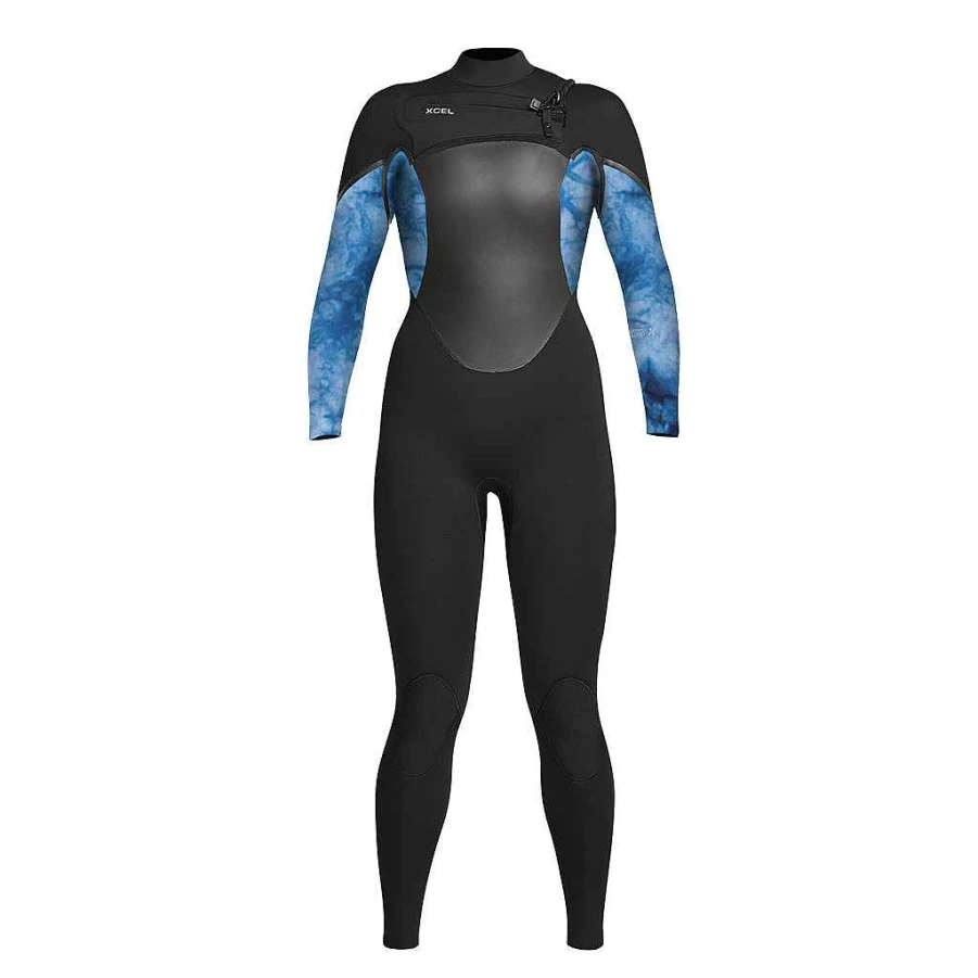 Women's Xcel Axis X 3/2mm Front Zip Full Wetsuit - Black/Blue Tie Dye Neoprene Suit for Surfing & Diving