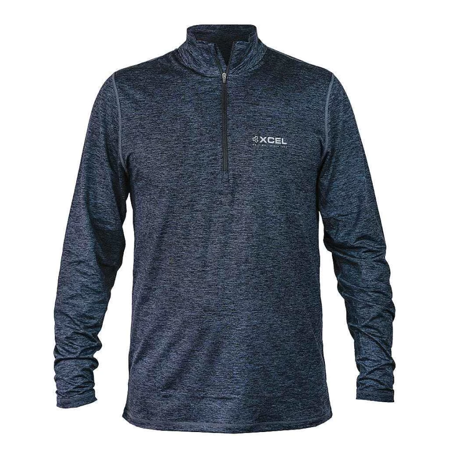 Xcel Men's Heathered Navy 1/4 Zip UV Protection Long Sleeve Mock Neck Top