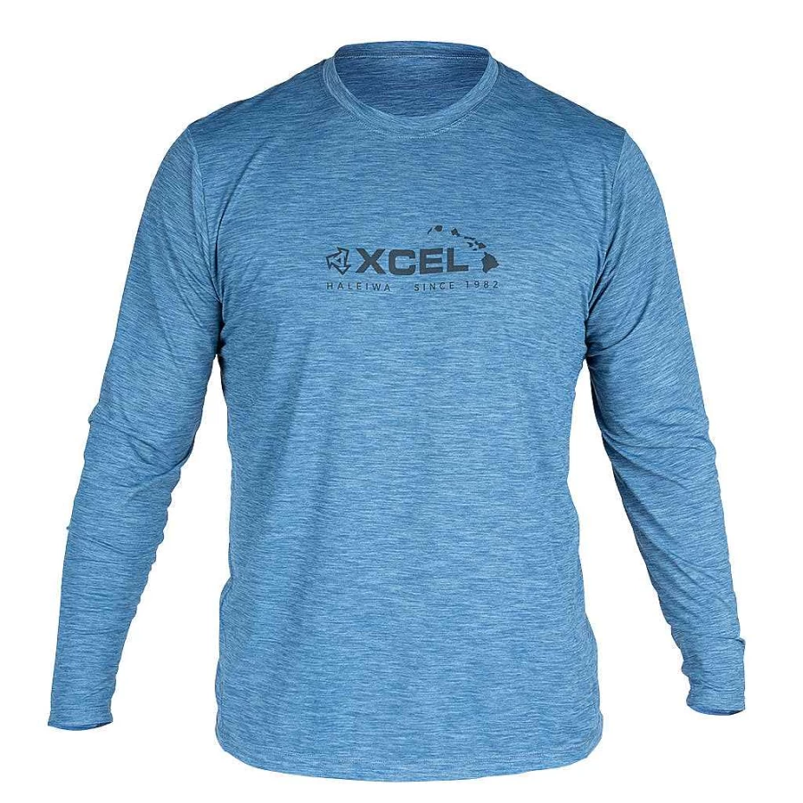 Xcel Men's Cascade Blue Heathered VentX Haleiwa Long Sleeve UV Shirt - Relaxed Fit