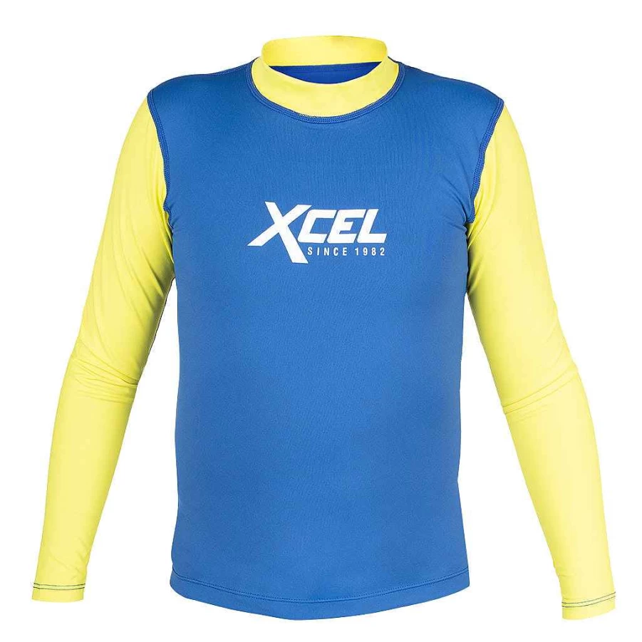 Xcel Youth Premium Stretch Color Block Long Sleeve UV Protection Top - Sapphire/Yellow Performance Fit