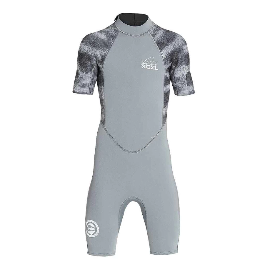 Xcel Youth 2mm Axis Springsuit Wetsuit - Grey/Tiger Shark, Water Inspired Design for Young Surfers