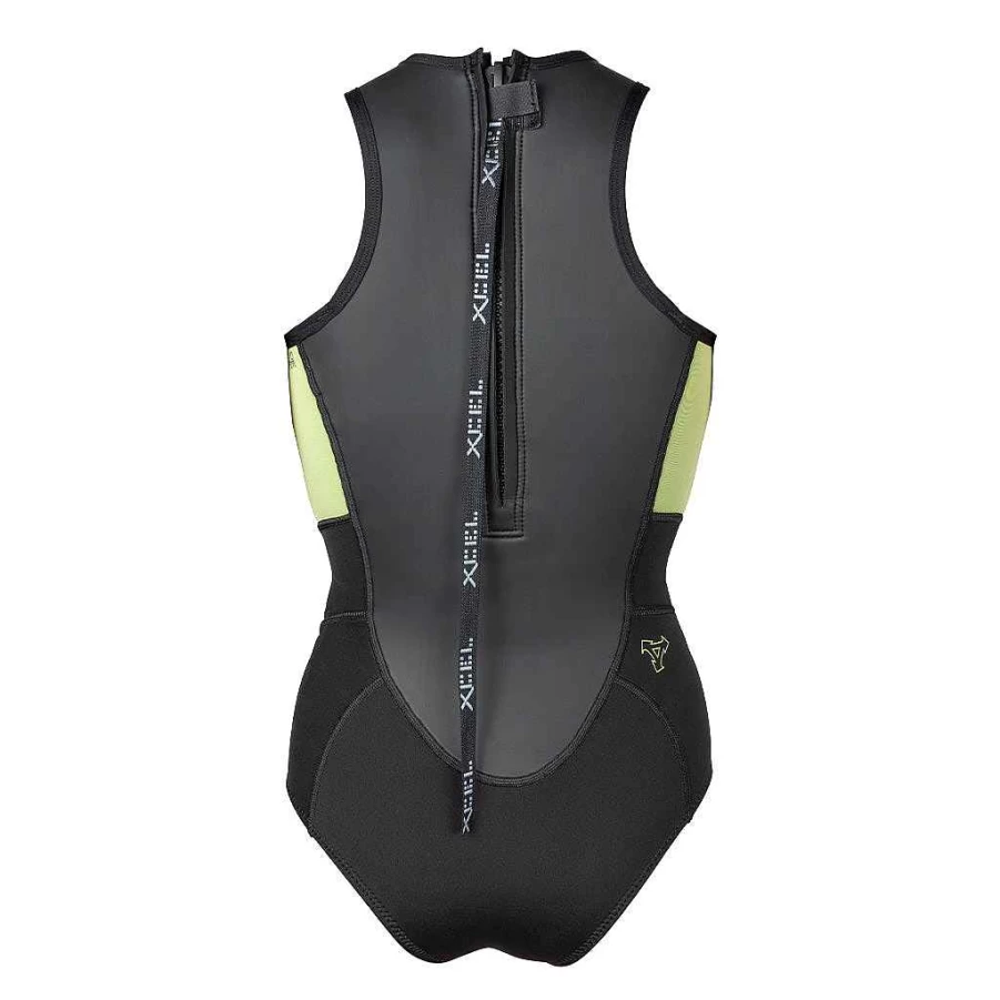 Women's Xcel Axis Cheeky Cut Glideskin Springsuit - 2mm Neoprene, Sleeveless with Back Zip, Black/Lemongrass