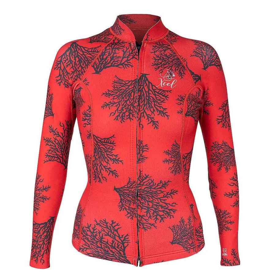 Xcel Women's Red Coral Print Ocean Ramsey Water Inspired 2/1mm Long Sleeve Front Zip Jacket